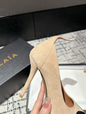 ALAIA HIGH PUMPS 10CM IN BEIGE SUEDE MIX BLACK CALFSKIN