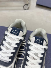 DIOR 25S B27 UPTOWN LOW-TOP SNEAKERS IN DARK BLUE MIX GREY CALFSKIN STYLE 2
