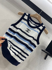 CHANEL STRIPED SLEEVELESS KNIT TOP 263401