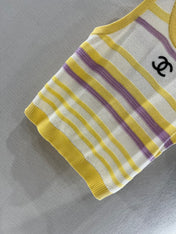 CHANEL STRIPED SLEEVELESS KNIT TOP 263403