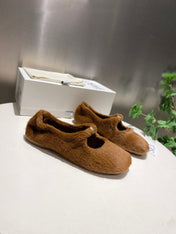 LOEWE 26S BALLET FLATS IN BROWN CARAMEL SHEARLING