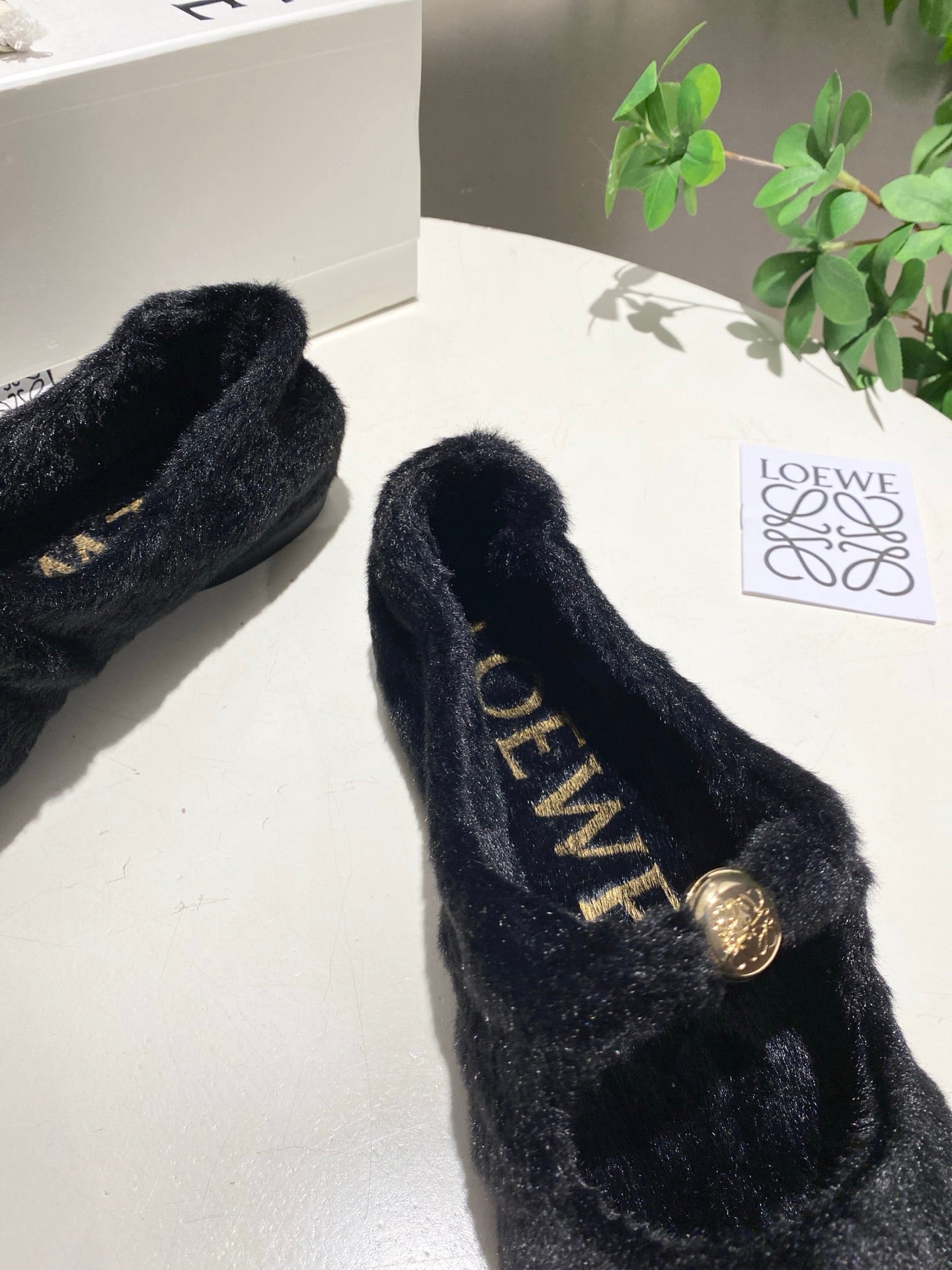 LOEWE 26S BALLET FLATS IN BLACK SHEARLING