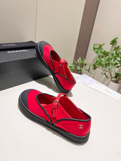 CHANEL 26S MARY JANE FLAT IN BLACK MIX RED FABRIC AND LAMBSKIN