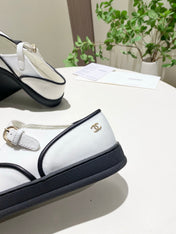 CHANEL 26S MARY JANE FLAT IN BLACK MIX WHITE FABRIC AND LAMBSKIN