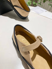 CHANEL 26S MARY JANE FLAT IN BLACK MIX BEIGE FABRIC AND LAMBSKIN