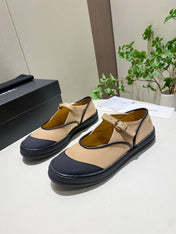 CHANEL 26S MARY JANE FLAT IN BLACK MIX BEIGE FABRIC AND LAMBSKIN