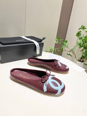 CHANEL 26S FLAT MULES IN DARK RED LAMBSKIN