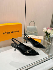 6AM SLINGBACK HIGH HEELS 55 MM IN BLACK PATENT LAMBSKIN