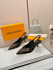 6AM SLINGBACK HIGH HEELS 55 MM IN CHOCOLATE BROWN MONOGRAM LAMBSKIN