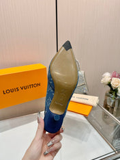 6AM SLINGBACK HIGH HEELS 55 MM IN CLASSIC BLUE MONOGRAM DENIM