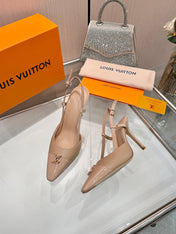 LV 26S SLINGBACK PUMPS 90 MM IN BEIGE BROWN CALFSKIN