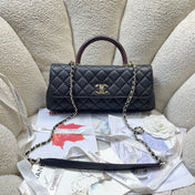 CHANEL 26S COCO HANDLE BAG 32 IN BLACK AND BURGUNDY CAVIAR CALFSKIN