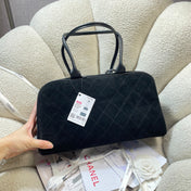 CHANEL 26S TOP HANDLE BAG MEDIUM 35 IN BLACK QUILTED SUEDE AND CALFSKIN GOLD HARDWARE