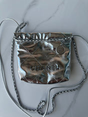 CC MINI 20 BAG IN SILVER METALLIC LAMBSKIN