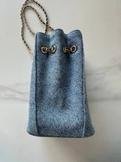 CHANEL 26S MINI BUCKET BAG 18 IN LIGHT BLUE QUILTED DENIM GOLD HARDWARE
