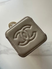 CHANEL 26S MINI BUCKET BAG 18 IN GREY QUILTED SUEDE GOLD HARDWARE
