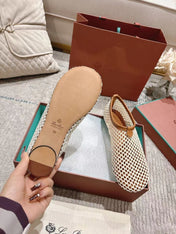 FLAT SHOES IN CREAM WHITE MESH FABRIC