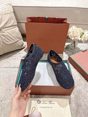 FLAT SHOES 25 IN DARK BLUE MESH FABRIC