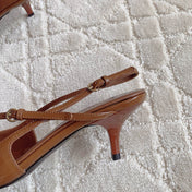 Slingback Ash Brown Leather With Stylized Cross Straps - Mid Heels