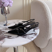 Slingback Black Leather With Stylized Cross Straps - Mid Heels