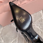 Slingback Black Leather With Stylized Cross Straps - Mid Heels