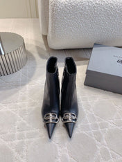 POINTED-TOE HIGH HEEL BOOTS IN BLACK SMOOTH LAMBSKIN