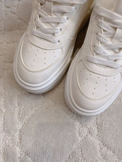 THICK SOLE SNEAKERS IN WHITE LAMBSKIN WITH RABBIT FUR LINING
