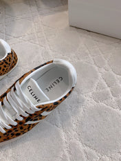 CELINE 25S JOGGER LOW LACE UP SNEAKER IN LEOPARD PRINT CALFSKIN AND SUEDE