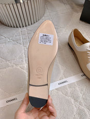 CHANEL 25S TWO TONE LACE UP IN BEIGE CALFSKIN