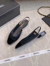 CHANEL 25S SLINGBACK IN BLACK CALFSKIN AND SUEDE GOLD HARDWARE