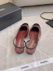CHANEL 25S SLINGBACK IN BLACK AND ROSEWOOD CALFSKIN GOLD HARDWARE