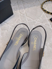CHANEL 25S SLINGBACK IN BLACK AND TAUPE GRAY CALFSKIN GOLD HARDWARE