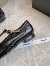 CHANEL 25S MARY JANE IN BLACK FULL CALFSKIN AND CANVAS GOLD HARDWARE