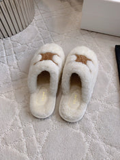 CELINE 26S MULES WITH LOGO IN WHITE AND BROWN WOOL