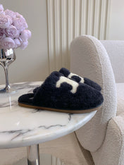 CELINE 26S MULES WITH LOGO IN BLACK WOOL