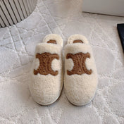CELINE 26S MULES WITH LOGO IN LIGHT BEIGE AND BROWN WOOL