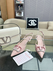 VLOGO SLINGBACK PUMP IN PASTEL PINK CALFSKIN LEATHER