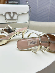 ROCKSTUD WISPY GOLD CALFSKIN MULE 60MM