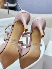 ROCKSTUD WISPY CREPE PINK CALFSKIN MULE 60MM