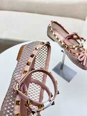 ROCKSTUD PEACH PINK MESH BALLERINA WITH CRYSTALS