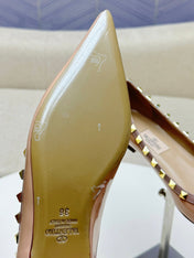 ROCKSTUD FLAT PUMP IN NUDE TAN CALFSKIN