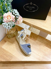PRA STRIPE ESPADRILLE WEDGE SANDAL NAVY FABRIC