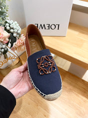 Loew Anagram Espadrille Denim Brown Leather and Canvas
