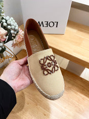 Loew Anagram Espadrille Beige Brown Leather and Canvas