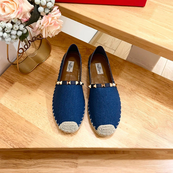 VALENTINO 26S SLIP ON SHOES IN BLUE DENIM WITH ROCKSTUDS