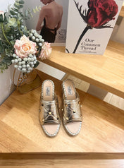 VALENTINO 26S WEDGE SANDALS IN LIGHT GOLD CALFSKIN