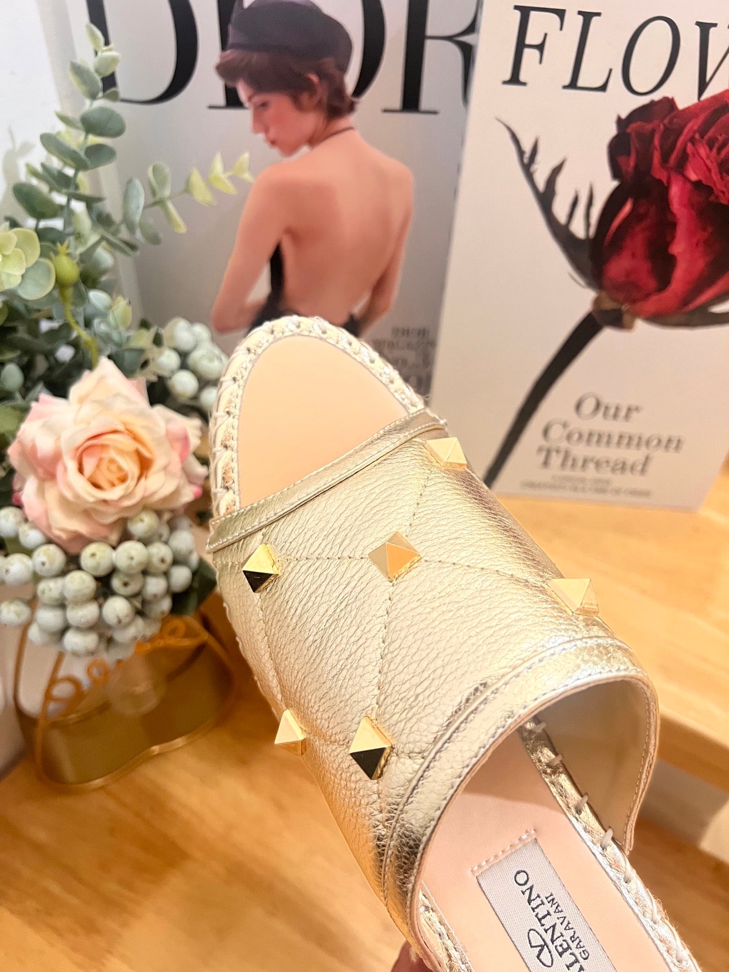 VALENTINO 26S WEDGE SANDALS IN LIGHT GOLD CALFSKIN