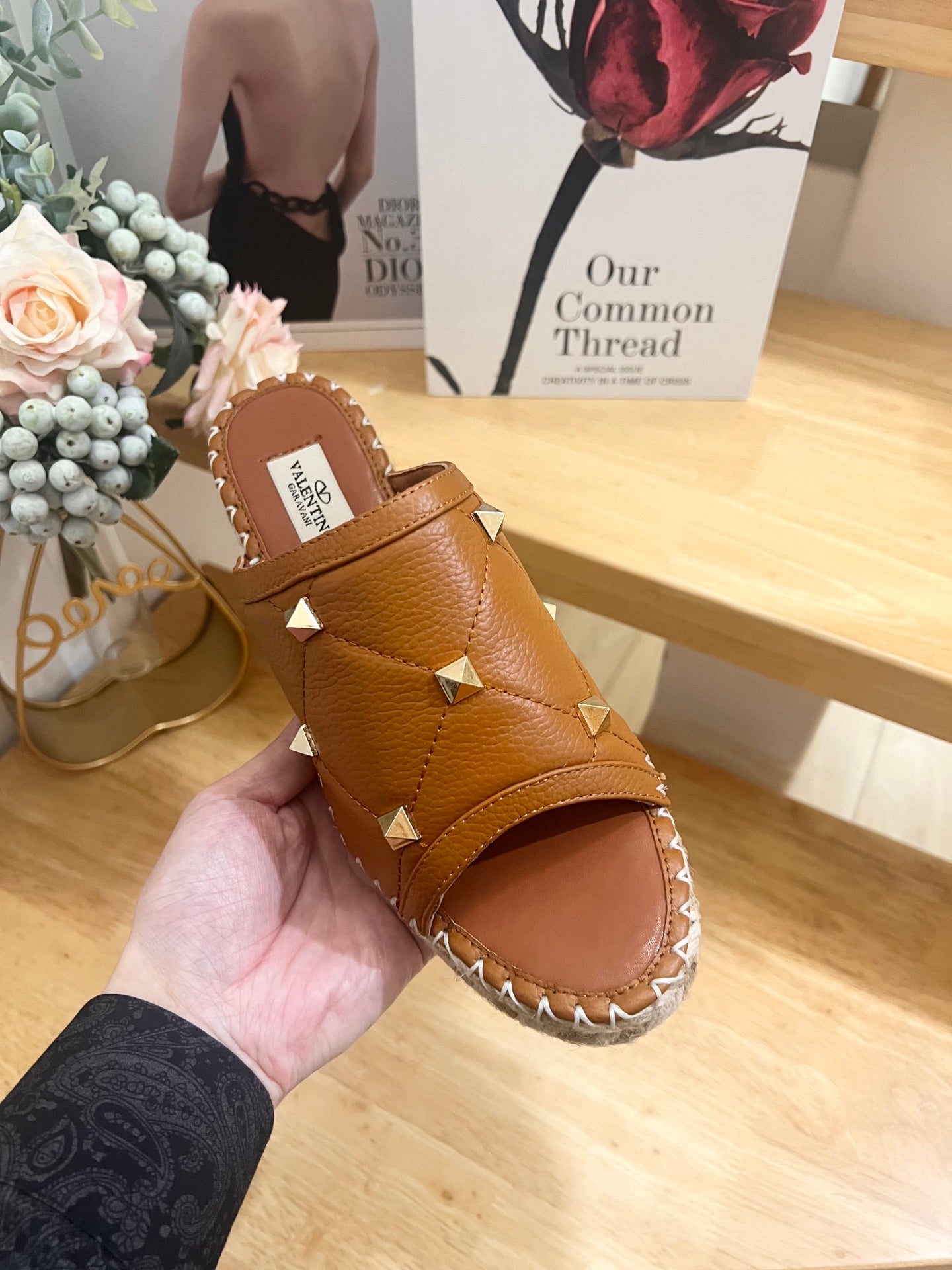 VALENTINO 26S WEDGE SANDALS IN BROWN CALFSKIN