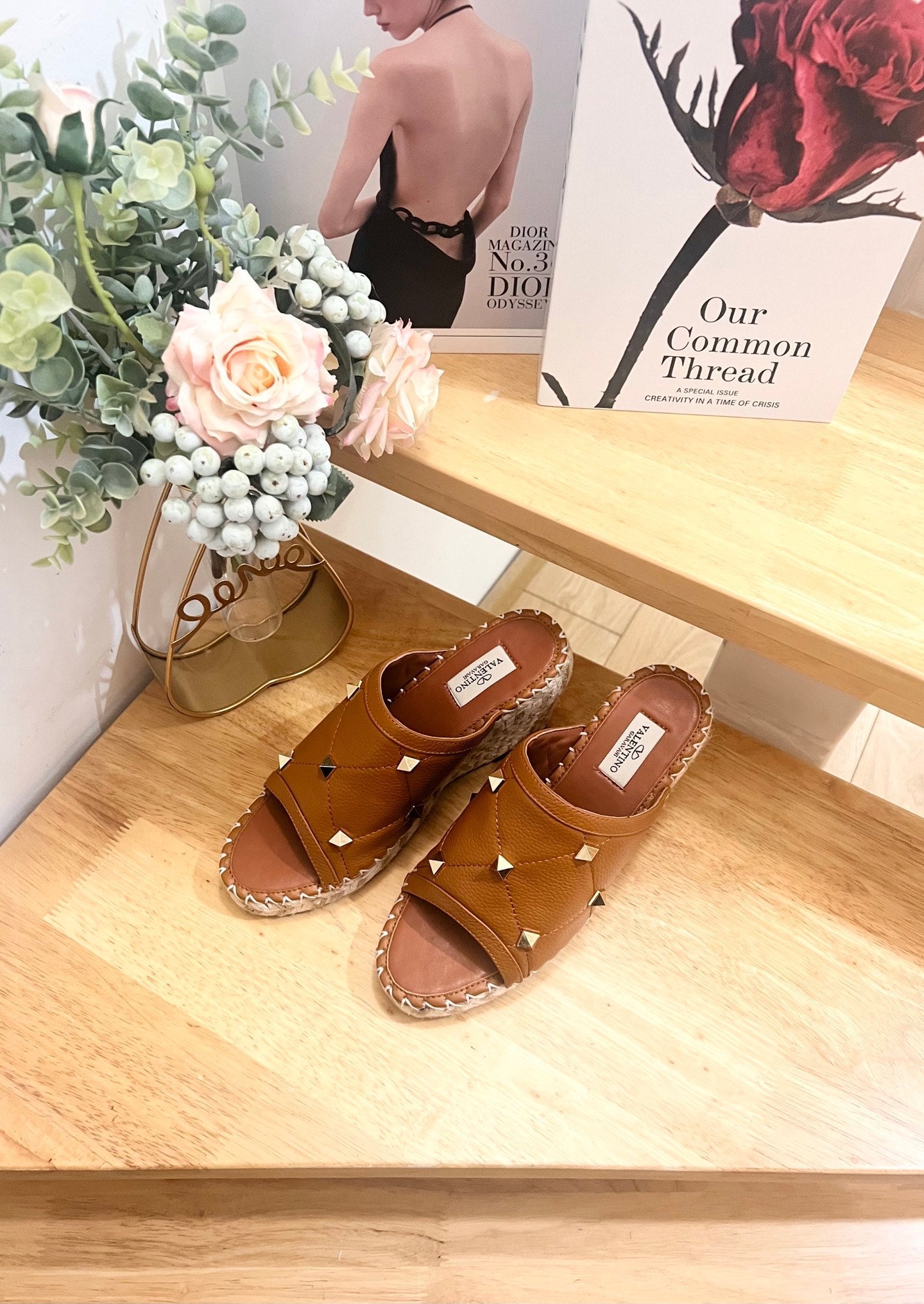 VALENTINO 26S WEDGE SANDALS IN BROWN CALFSKIN