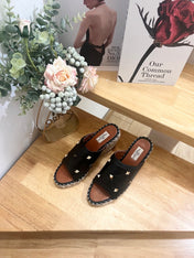 VALENTINO 26S WEDGE SANDALS IN BLACK CALFSKIN